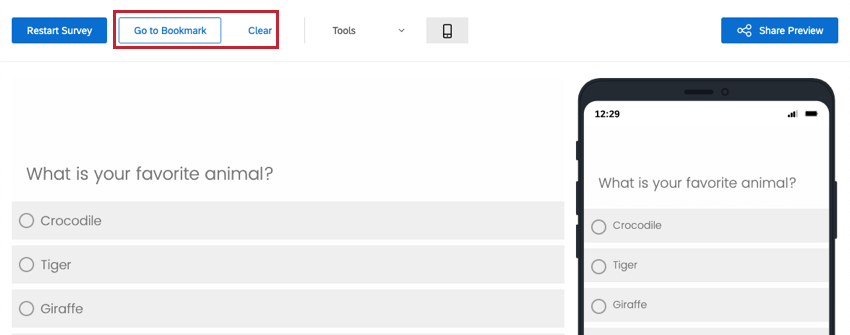 Upon clicking Place Bookmark, the Go to Bookmark and Clear buttons appear