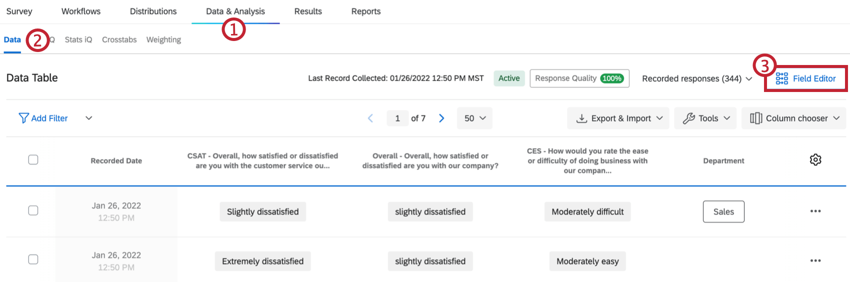 the create new field option in the tools dropdown in data and analysis