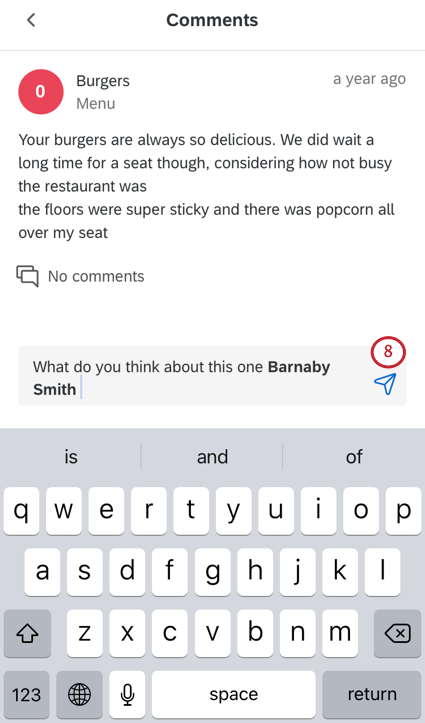 Picture of completed comment, and the send button next to it, which looks like a paper plane