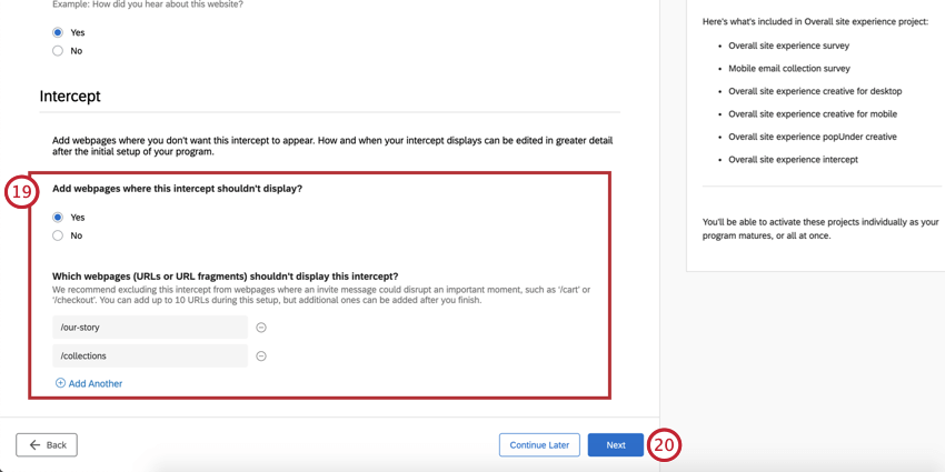 Intercept settings