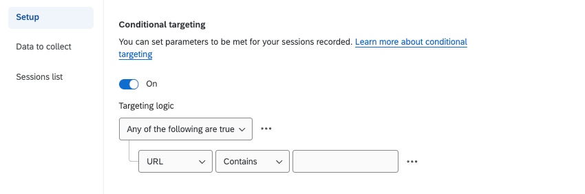 conditional targeting settings