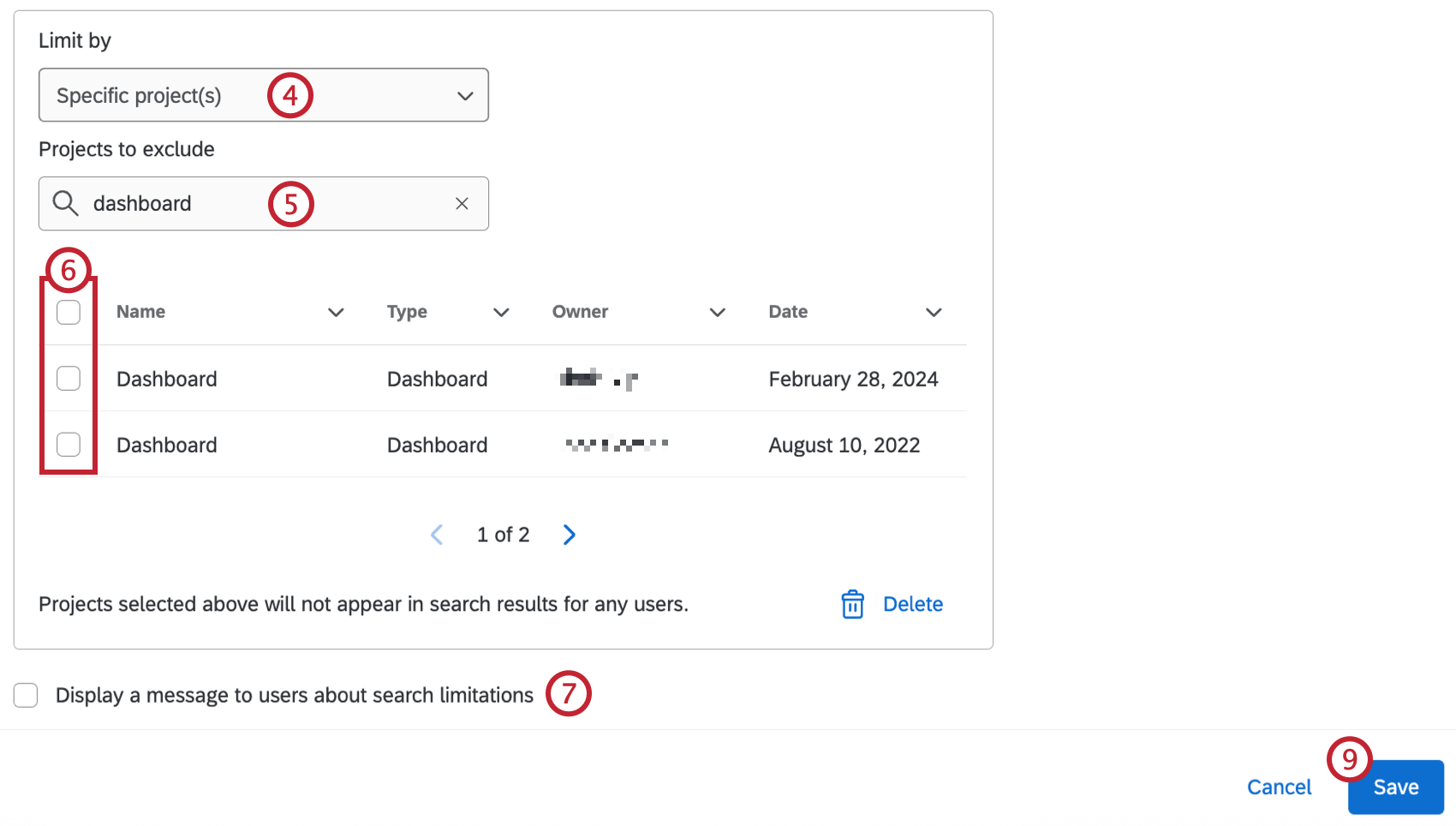 adding limitations for projects