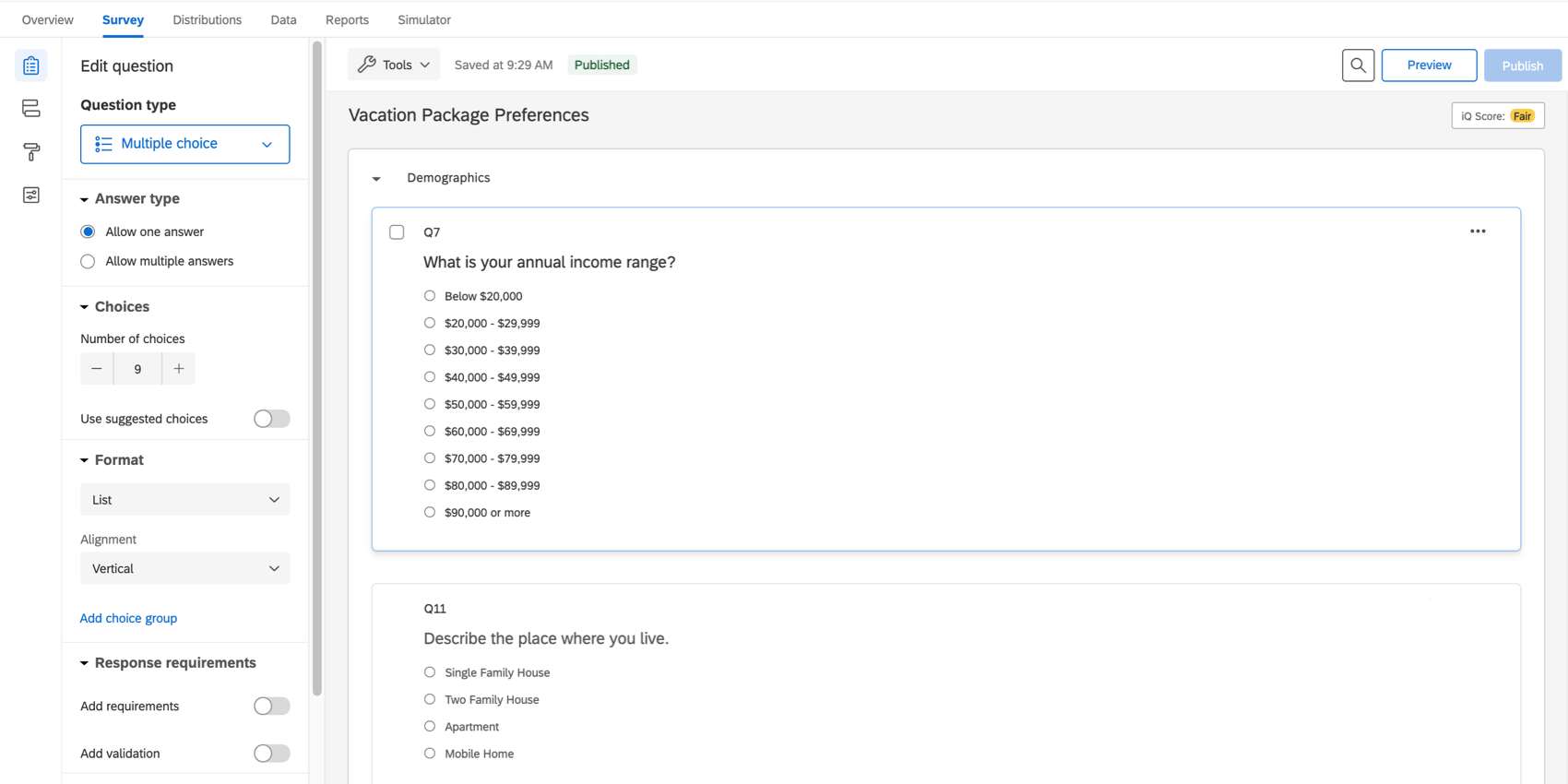 A survey with demographic questions