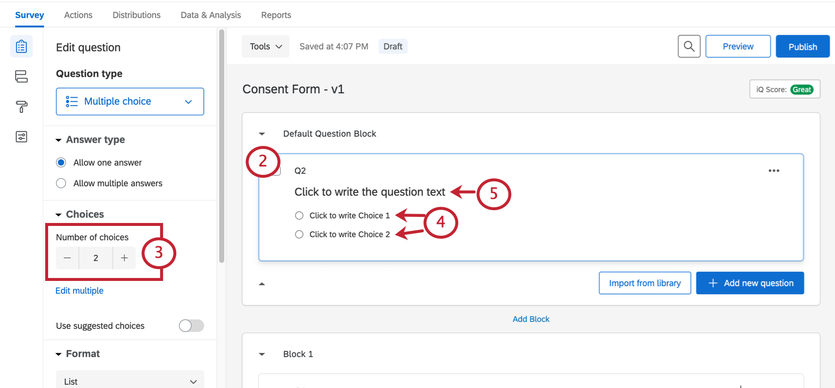 Making a two-choice multiple choice question
