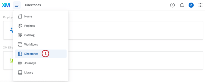 directories button within global navigation menu