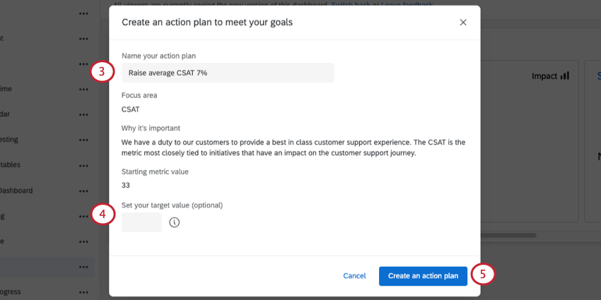 Create an action plan from the focus area widget.