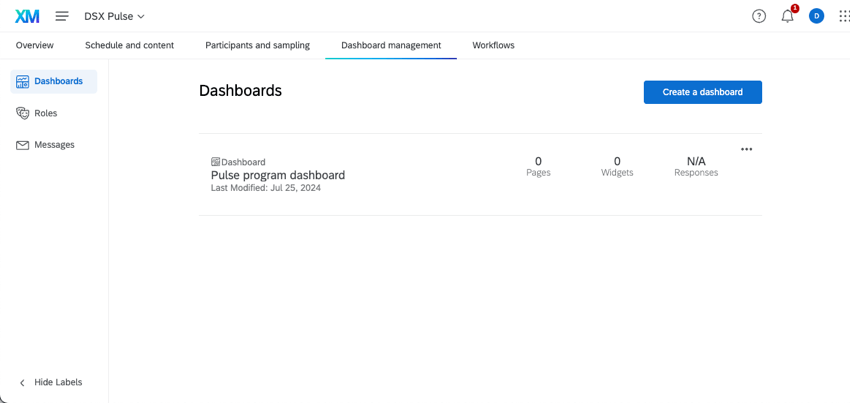 Dashboards tab of a Pulse program, showing