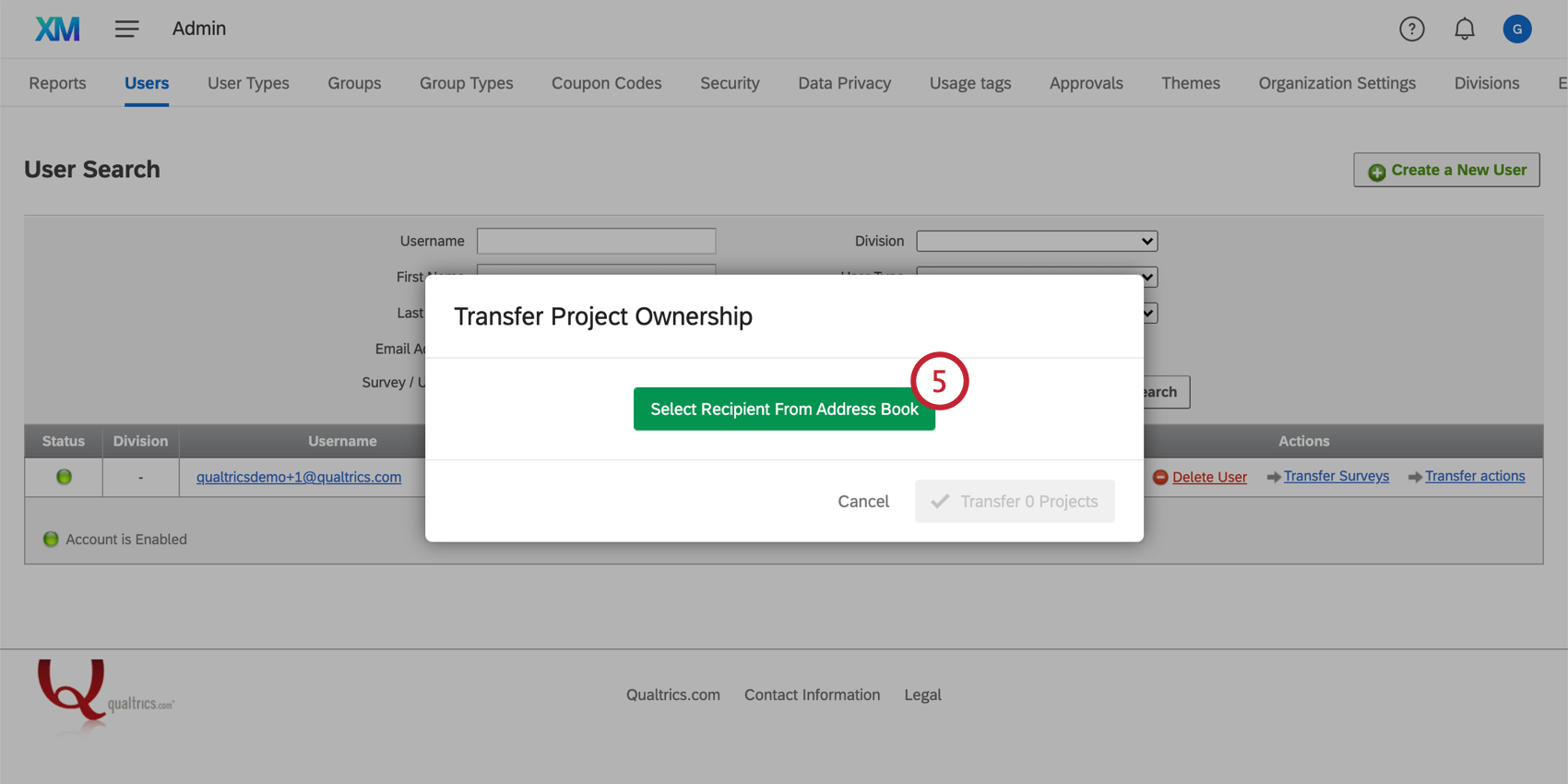Transfer project ownership setting