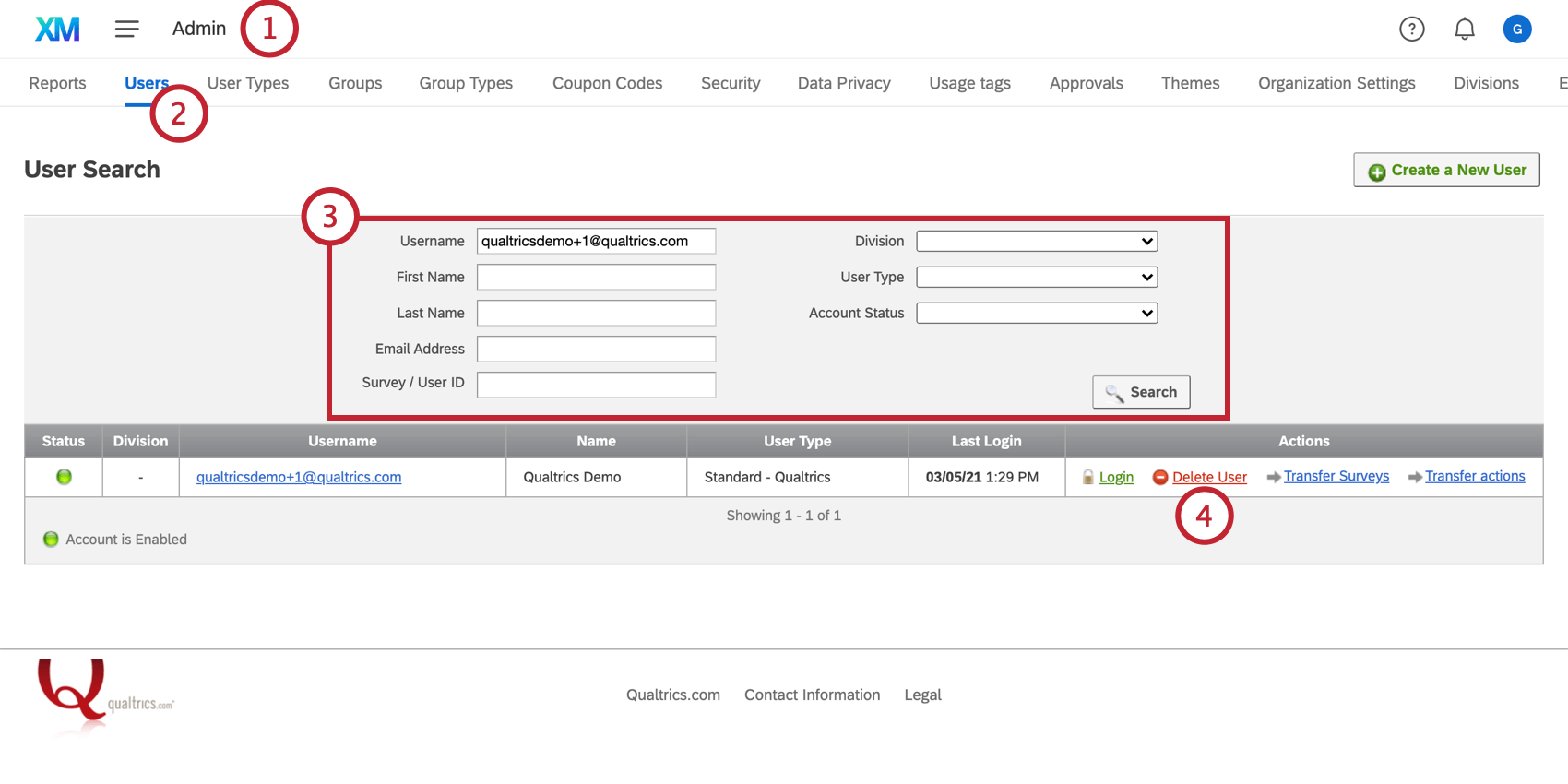Delete user setting