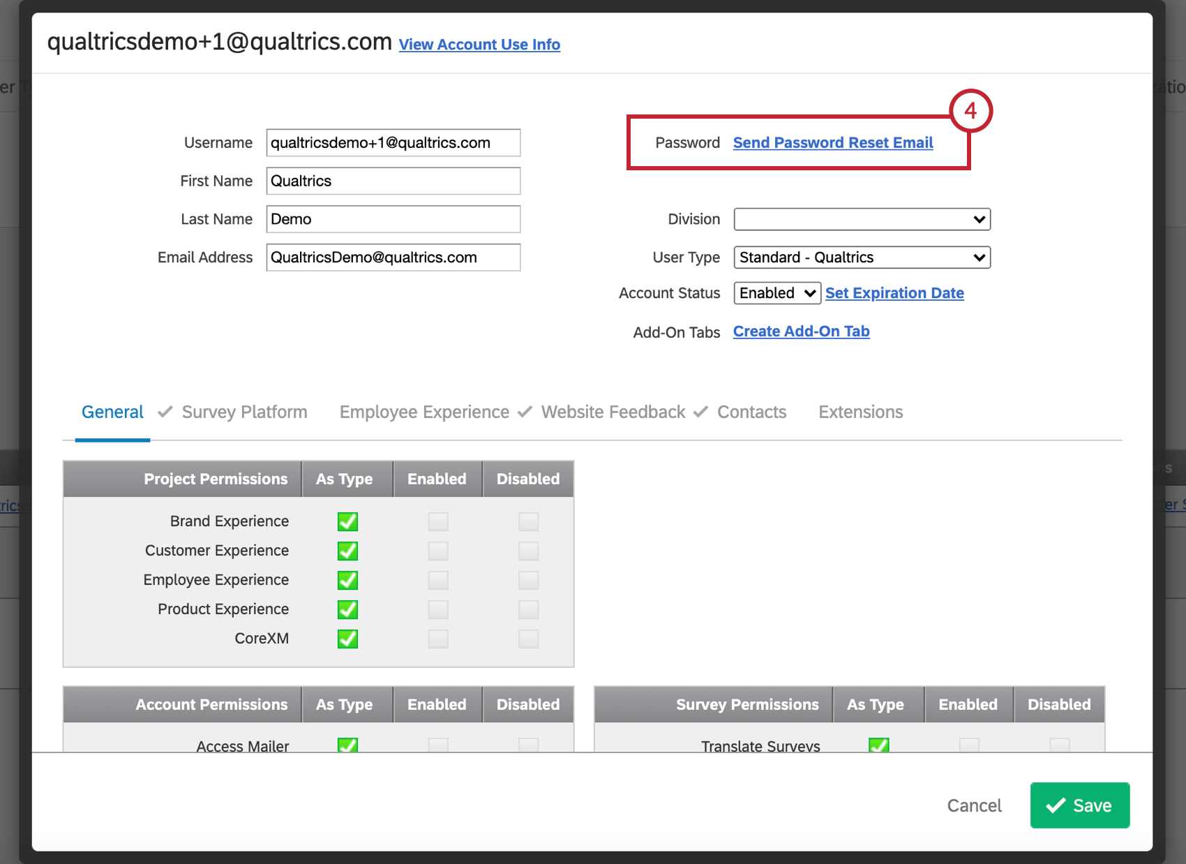 Send a password reset email button in the user settings