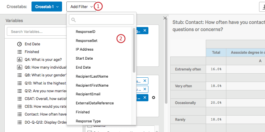 Filter dropdown upper-left