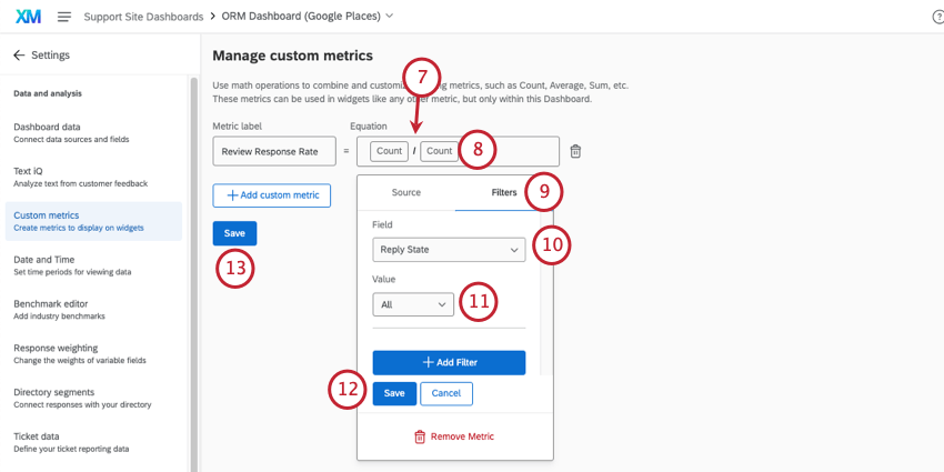 Finishing custom metrics