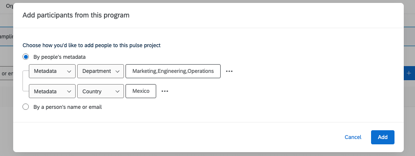 condition says metadata department should be marketing, engineering, or operations, and metadata country should be Mexico