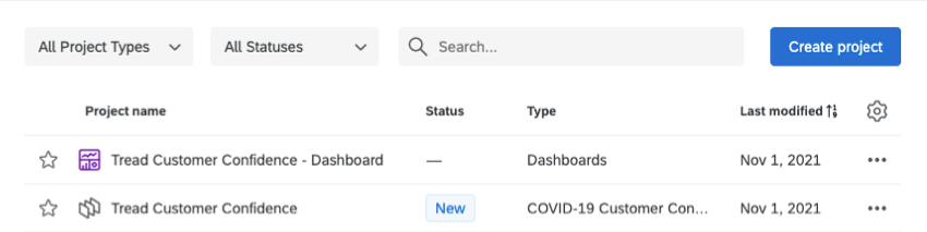 Projects page