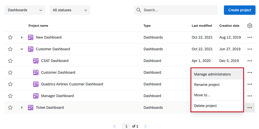 the options for a cx dashboard project