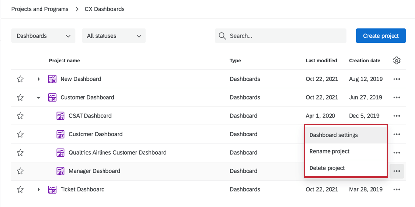 the options for a cx dashboard