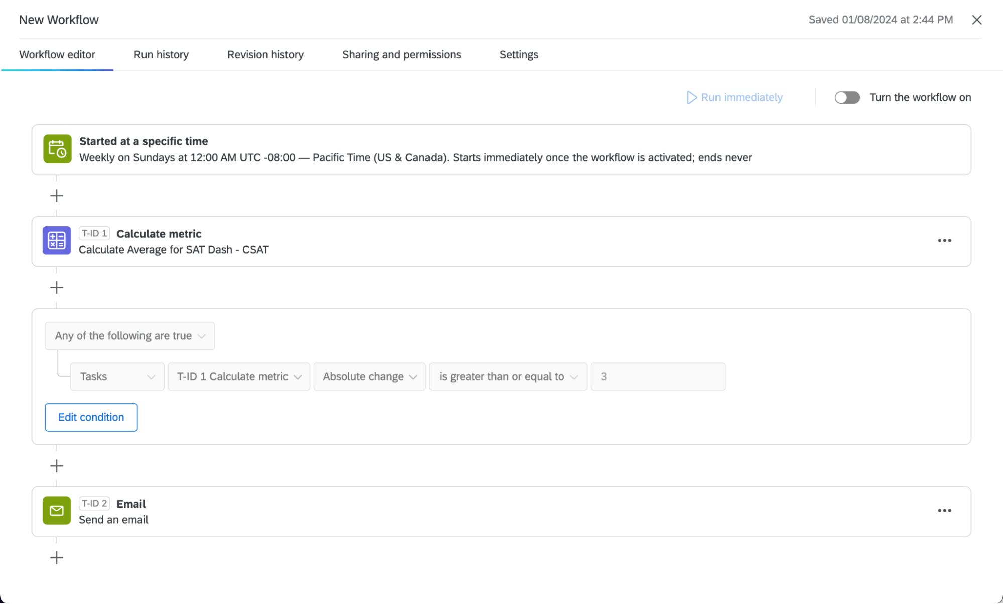 calculate metric task that results in an email