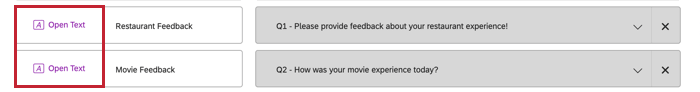 Text entry questions with their Field Types set to Open Text