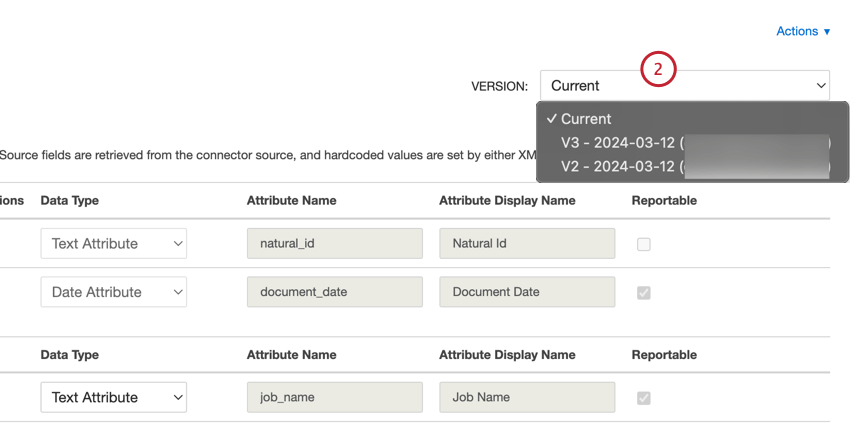 using the version dropdown in the top right to switch versions