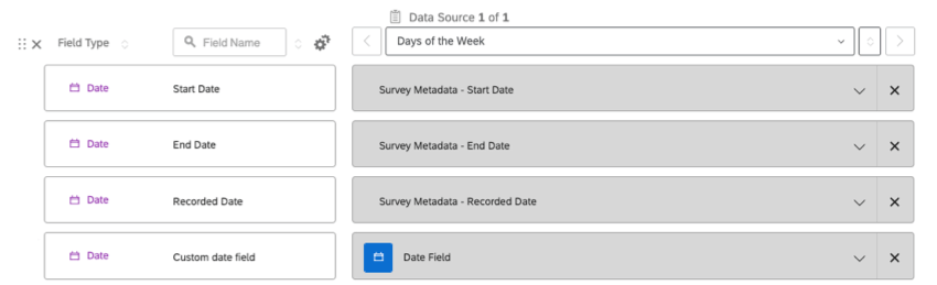 Showing all 3 date fields in data mapper