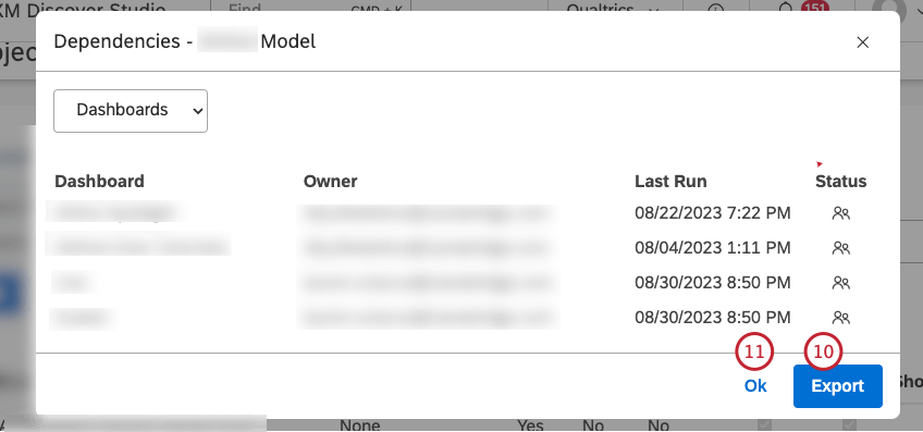 Click Export to export all the attribute or category model dependencies to MS Excel (optional). Click Ok to close the Dependencies window.