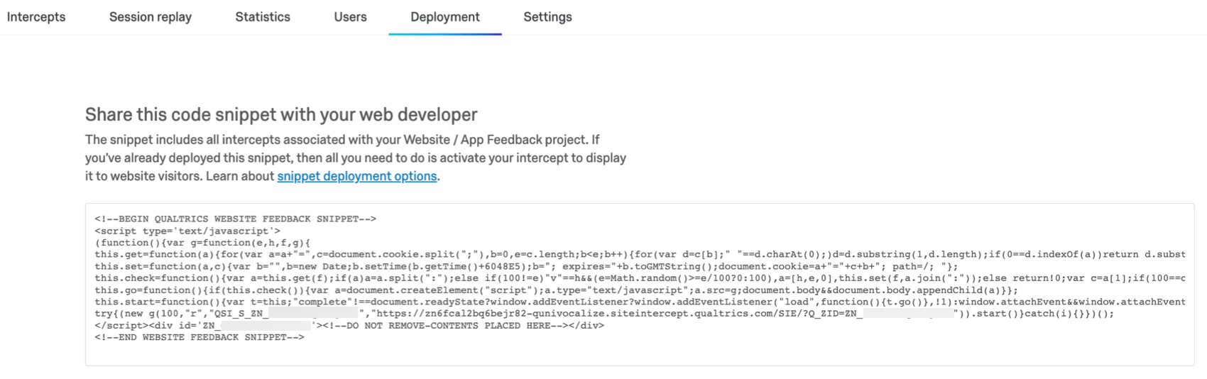 Deployment section of a Website / App Insights project