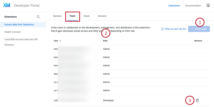 the teams tab for adding teammates to your app