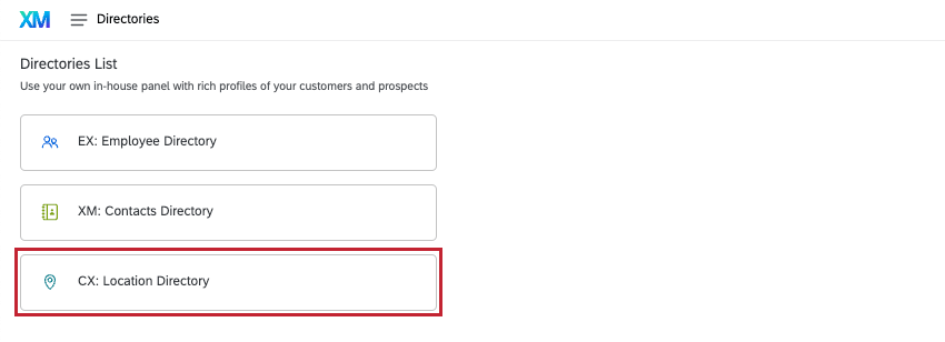 location directory selected on directory navigation page