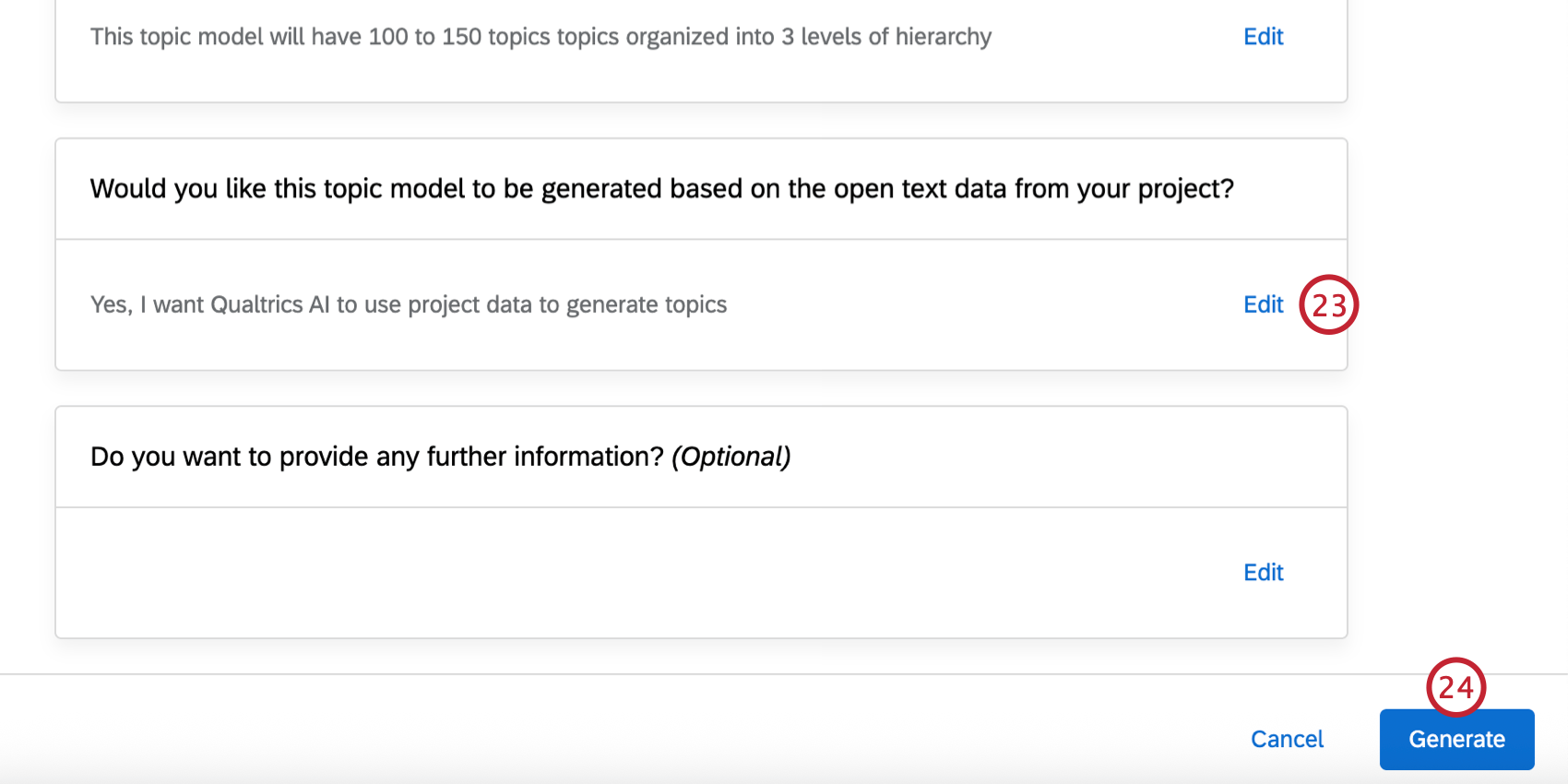 if needed, editing the model setup before generating it