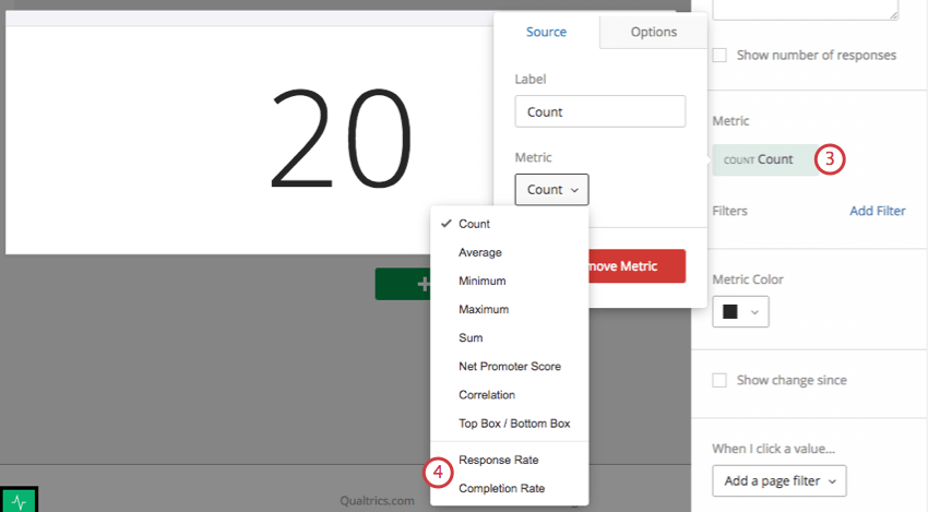 Editing the count in the widget editing pane to the right