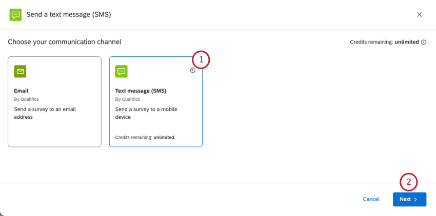 SMS button