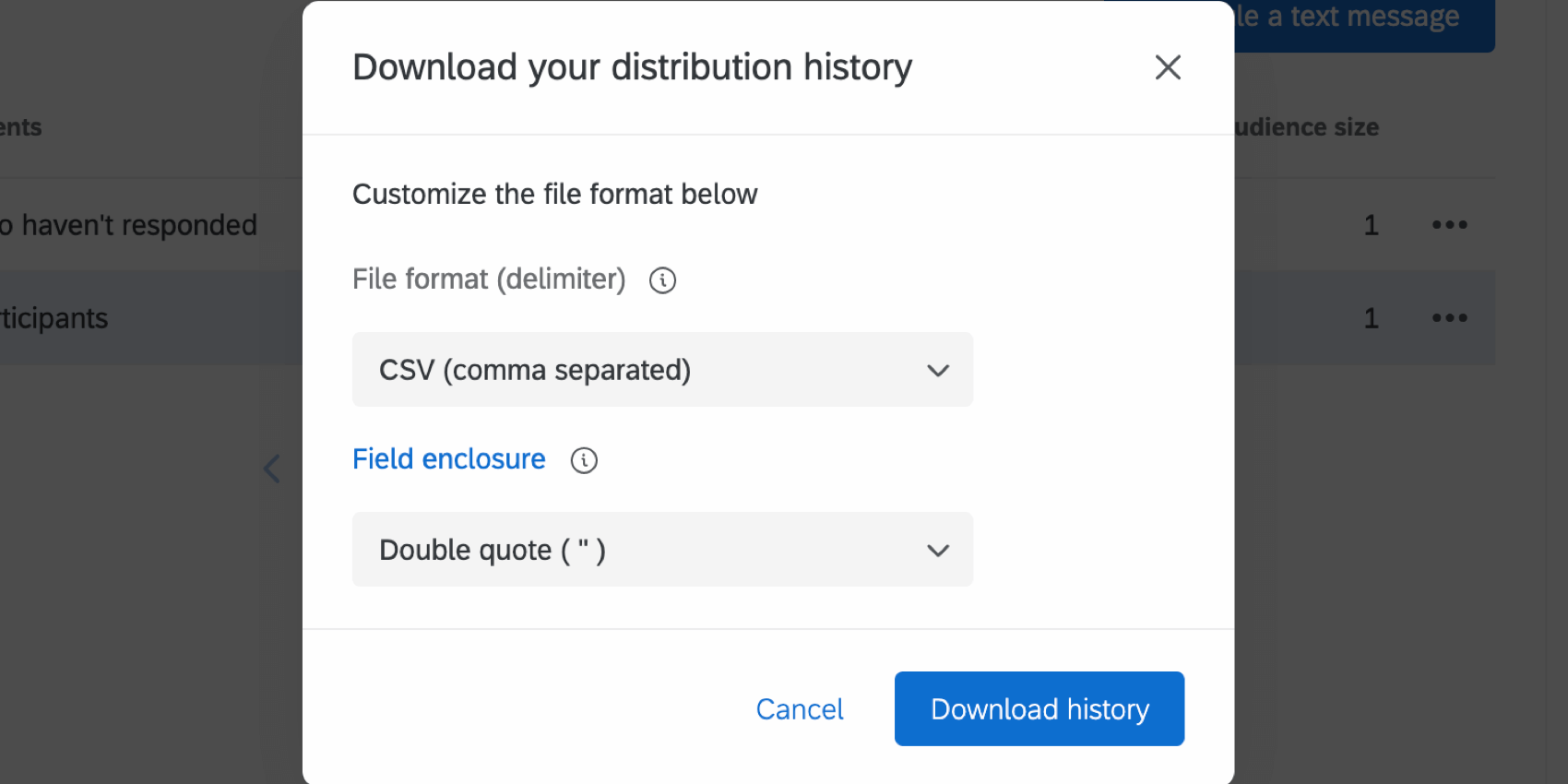 choosing the download file settings