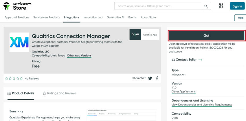 the qualtrics connection manager app in the servicenow store