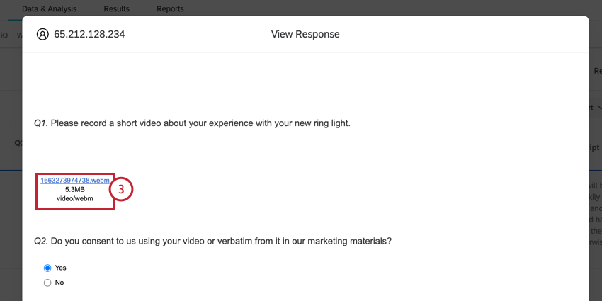 clicking the .webm link to download the video