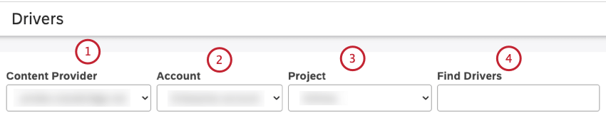 Select the Content Provider, account, project and search for drivers by name