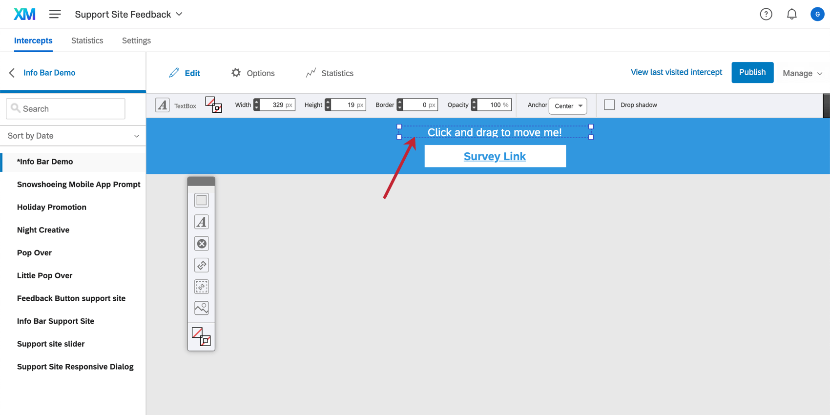 Click and drag to move text