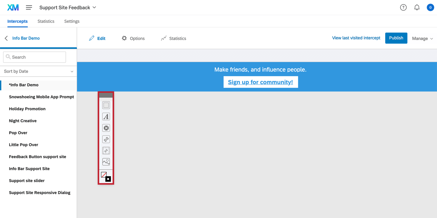 Adding content to a creative editing bar