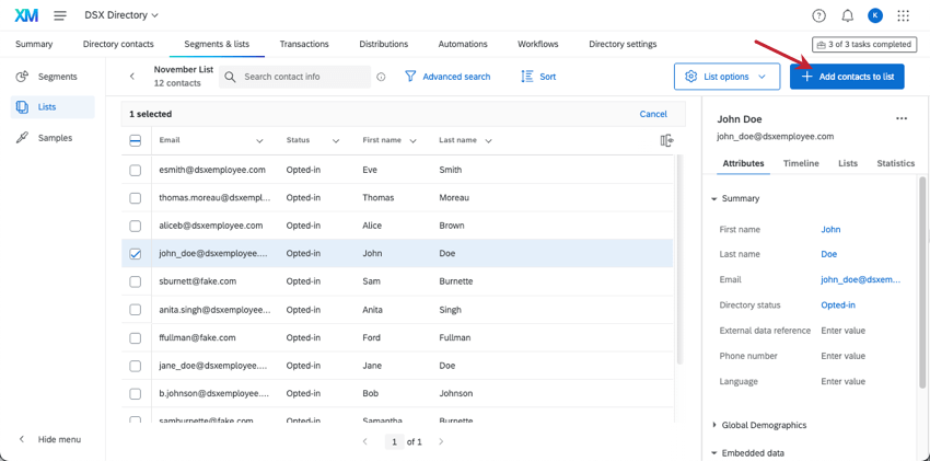 add contacts to list button upper-right list