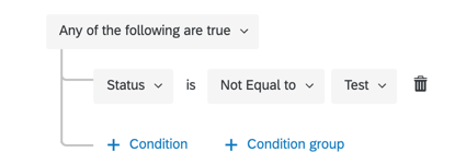 If Status is not equal to Test