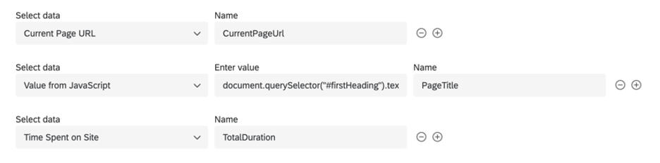 Example embedded data described below