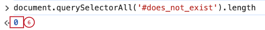 the code snippet returns "0" indicating the CSS is missing from the page