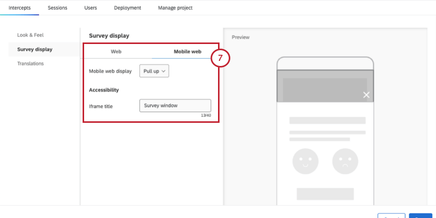 mobile settings for a feedback button