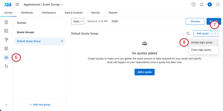 Create a quota on the quotas page