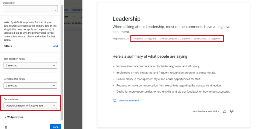 Comparisons setting in widget editor