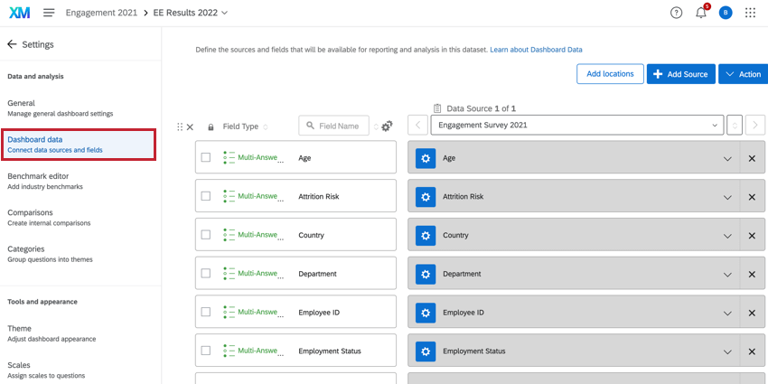 the dashboard data tab of dashboard settings