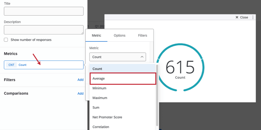 Clicking count opens menus to the left where the average can be configured