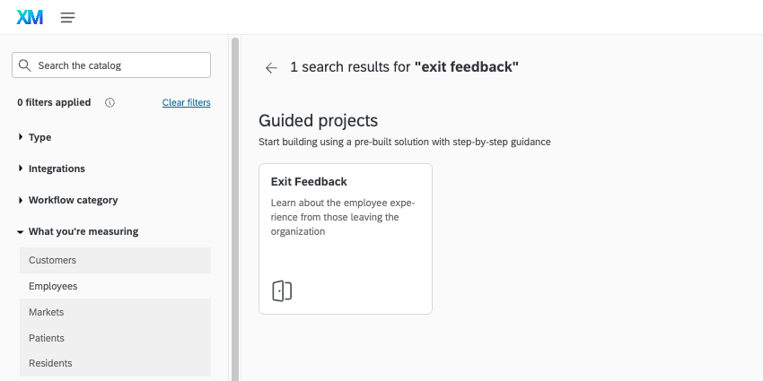 screenshot of catalog showing exit feedback guided project