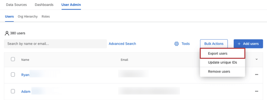 Export Users option