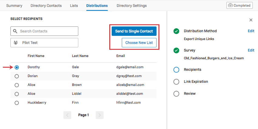 Selecting a contact