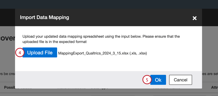 clicking upload file and then Ok